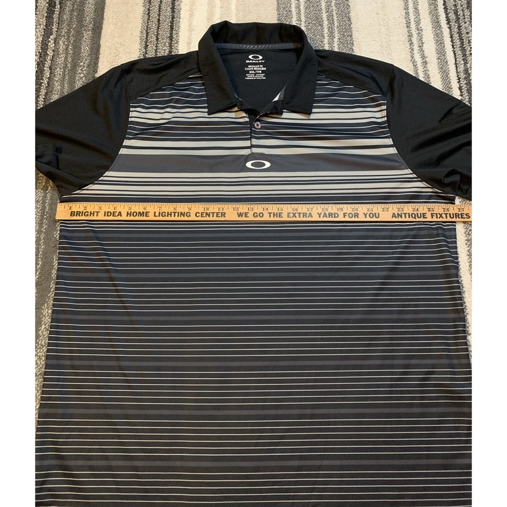 Oakley O Hydrolix Men's Polo Shirt XXL Black Gray Striped Regular Fit NWOT‎
